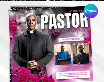 Pastor Appreciation Flyer, Worship Church Flyer, Prayer Conference Flyer, Premade Church Service Flyer, DIY Template Design, Canva Editable