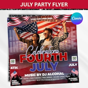 4th of July Party Flyer, Independence Day Party Flyer, USA Celebration Flyer, Patriotic Party Flyer, Club Party Flyer, Canva Editable