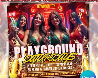 Saturday Night Party Flyer, Club Party Flyer, Club Flyer, Night Club Event Invite Flyer, Club DJ Flyer, Happy Hour Flyer, Canva Editable