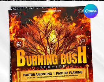 Burning Bush Flyer, Pentecost Church Flyer, Moses and The Burning Bush Bible Art, Sunday Church Flyer, Church Service Flyer, Canva Editable