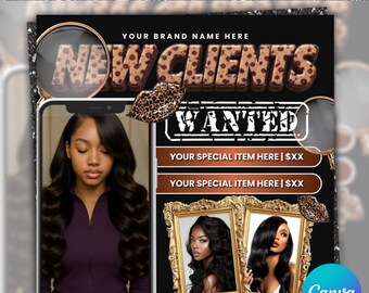 New Clients Booking Flyer, Cheetah Print New Client Flyer, New Client Special Flyer, Hair Braids Lash Wig  Nail MUA, Book Now,Canva Editable