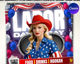 Labor Day Party Flyer, Labour Day Party Invitation, Club Party Flyer, Labor Day Club Flyer, Party Flyer, Outdoor Party Flyer, Canva Editable