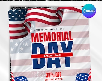 Memorial Day Flyer, Memorial Day Special Sale Flyer, Holiday Sale Flyer, Flash Mega Sale Flyer, Memorial Day Books Open, Canva Editable
