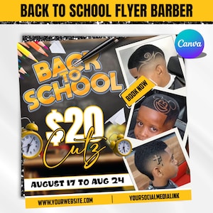 Barber Booking Flyer, Back to School Barber Shop Flyer, August Booking Flyer, Book Now, Haircut, Social Media, Business Flyer,Canva Editable