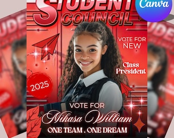 Student Council Campaign Flyer, School Election Flyer, Council Campaign Poster, Digital Council Flyer, School Election Poster,Canva Editable