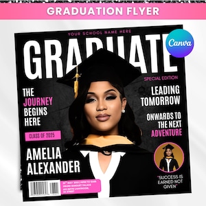 Magazine Cover Graduation Invite, Graduation Party Flyer, Graduation Invitation, Graduation Event, Class of 2025 Graduates, Canva Editable