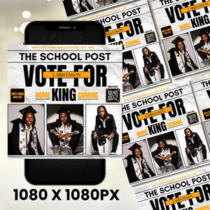 Homecoming King Flyer, Homecoming Queen Flyer, Homecoming Campaign Flyer, Vote Homecoming, HOCO Flyer, Vote for me Flyer, HOCO King Magazine Theme, Homecoming King Flyer, Class Campaign Flyer, School Event, Vote Prom King Canva Flyer, Editable Magazine Template, Homecoming King, Prom Flyer, Vote for me Prom, Prom Flyer, Prom King Flyer, Prom Class Campaign Flyer, Election Flyer, DIY Canva Vote flyer, Canva Editable