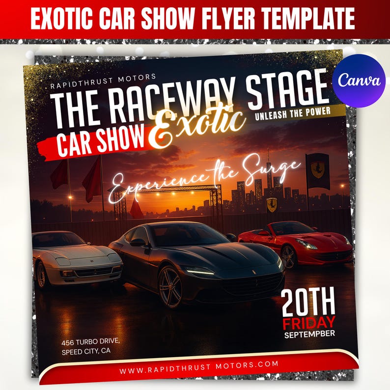 Exotic Car Show Flyer Template, Car Enthusiasts Event, Auto Show Invitation, Car Show Event, Car Sale, Auto Business Event, Exotic Car Show Flyer Template | Editable Canva Template for Car Enthusiasts Event | Auto Show Invitation Promotion Design, Auto Business Event flyer, Car Show Event Invitation, Social Media Flyer, Car Sale Template, Canva Editable, Instant Download, Canva Editable
