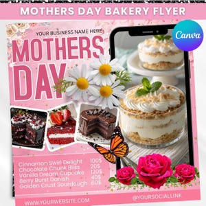 Muttertagsbäckerei-Flyer, Mai-Backverkauf-Flyer, Flyer für süße Leckereien, Bake-Shop-Flyer, Kuchengebäck-Flyer, Muttertags-Flyer, Canva editierbar