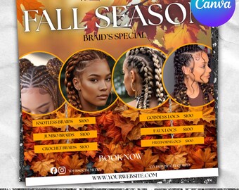 Fall Season Booking Flyer, September Booking Flyer, Fall Booking Flyer, Fall Lash Hair Nails Braids Wig MUA, Fall Book Now, Canva Editable