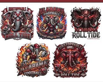 Alabama SVG, Alabama Football PNG Bundle Designs, Elephant Mascot Football Clipart Roll Tide, Alabama T-Shirt PNG, Instant Digital Download