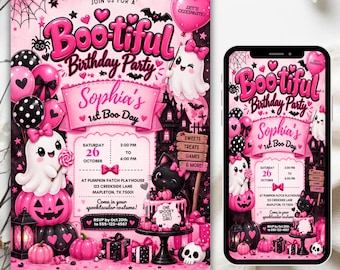 Editable Pink Girls Night Halloween Party Invitation, Spooky Cocktail Party Invite, Digital & Printable, DIY Text, Instant Download