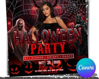 Flyer para festa de Halloween, Flyer para festa de Halloween, Evento de clube assustador, Mídia social, Flyer para festa, Convite para festa de Halloween, Canva editável