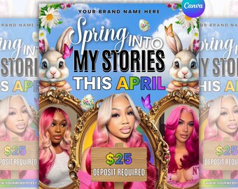 Spring Break Booking Flyer, April Booking Flyer, Spring Break Sale Flyer, Spring Special Flyer, Hair Lash Nail Makeup Braids, Canva Editable