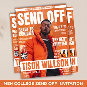 Men College Send Off Invitation Flyer, Trunk Party, Grad Party, Magazine Style, College Send-Off Invite, Dorm Party Invite, Canva Editable