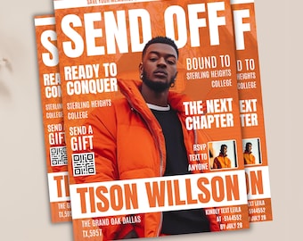 Men College Send Off Invitation Flyer, Trunk Party, Grad Party, Magazine Style, College Send-Off Invite, Dorm Party Invite, Canva Editable