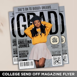 College Send Off Invitation Flyer, Party Flyer, Magazine Cover, Farewell Party Invite, Trunk Party, Graduation Party Invite, Canva Editable