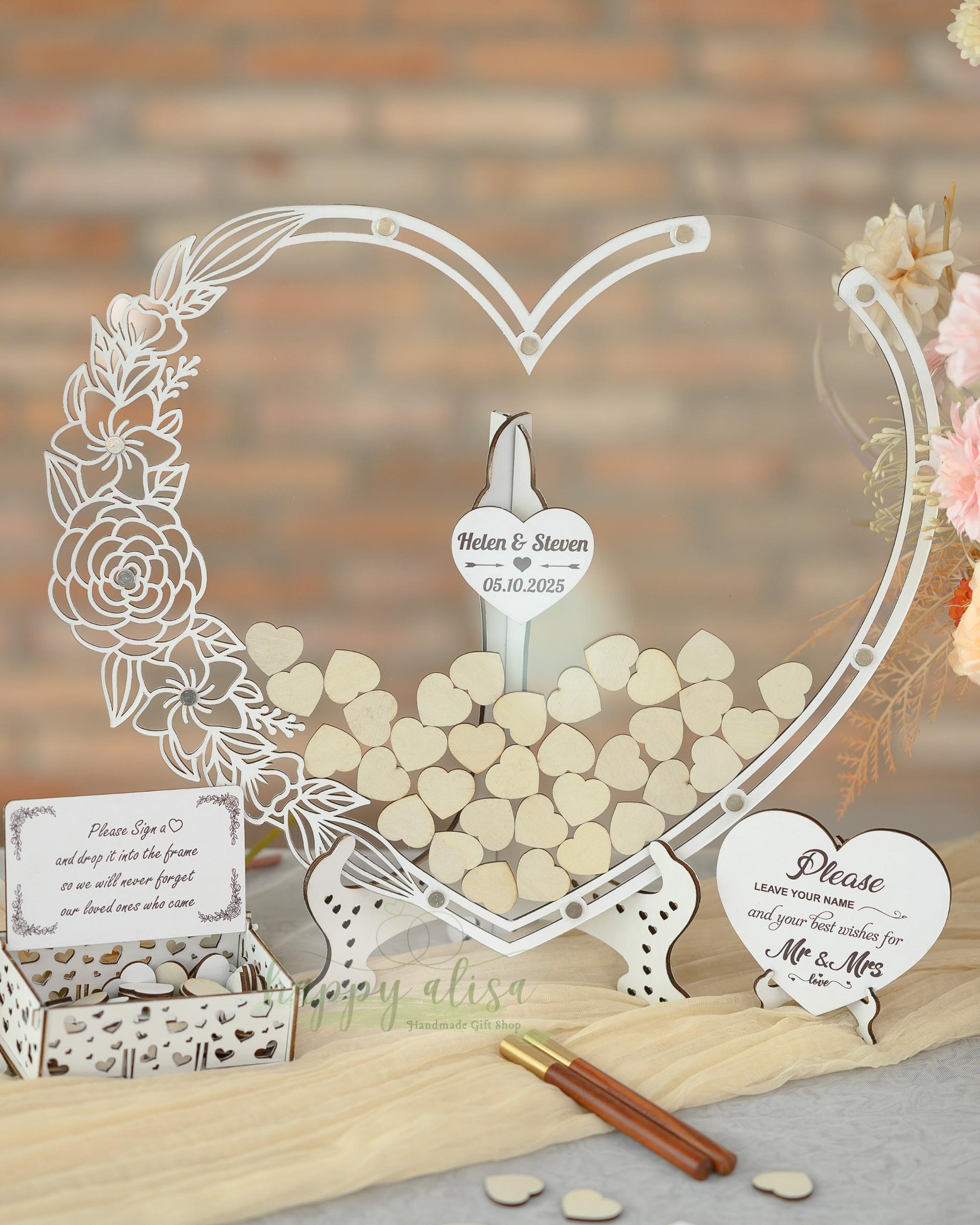 Heart Guest Book Alternative, Custom Wedding Guestbook Drop Box, Personalized Name Date, Wedding Reception Decor, Anniversary Gift