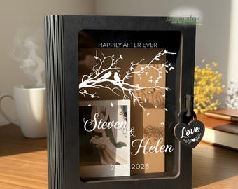 Wood Memory Book for Couples, Romance book box, Personalized gifts, 5th Anniversary Gift, Engagement Wedding Gift