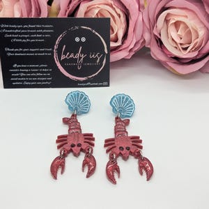 Dangling Lobster Earrings: Handmade Resin Beach Jewelry