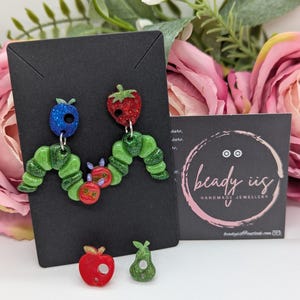 Hungry Caterpillar Dangle Earrings: Handmade Fruit Jewelry