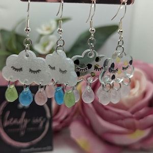 Handmade Cloud Raindrop Earrings: Lightweight Resin Dangle Jewellery