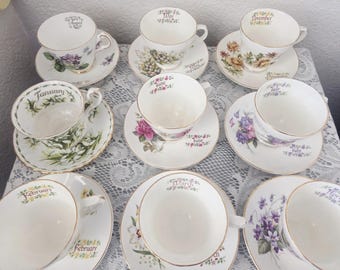 Vintage Flower of the month Teacups- Birthday month teacup Anniversary gift special occasion-