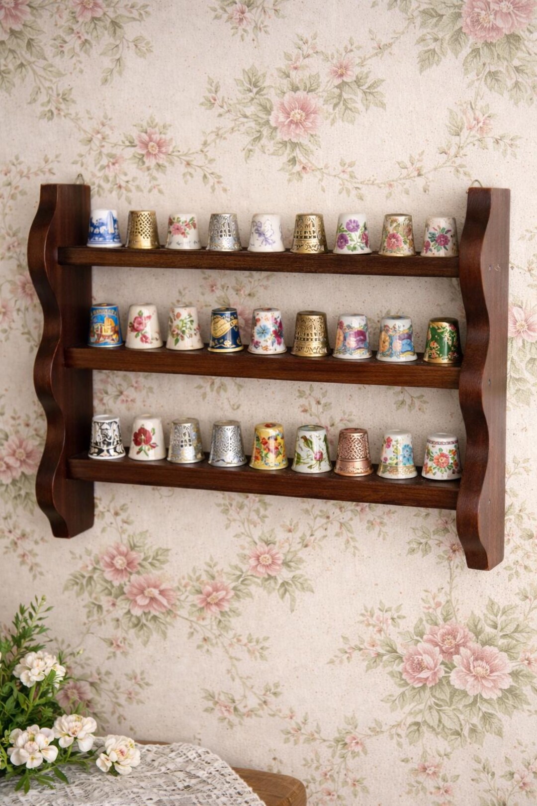 Thumble Rack Vintage Wooden Thimble Display Rack | Wall Hanging Thimble Holder | 3 ...