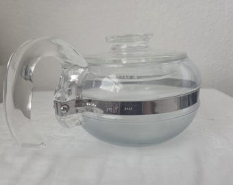 Szklany dzbanek do herbaty Pyrex Flameware 8448 z pokrywką, styl Mid Century Modern, wystrój kuchni z epoki atomowej, przezroczysty szklany serwer do kawy i herbaty