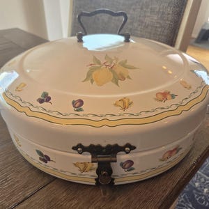 VINTAGE FRENCH garden enamel bread box/ Bread Bin- RARE