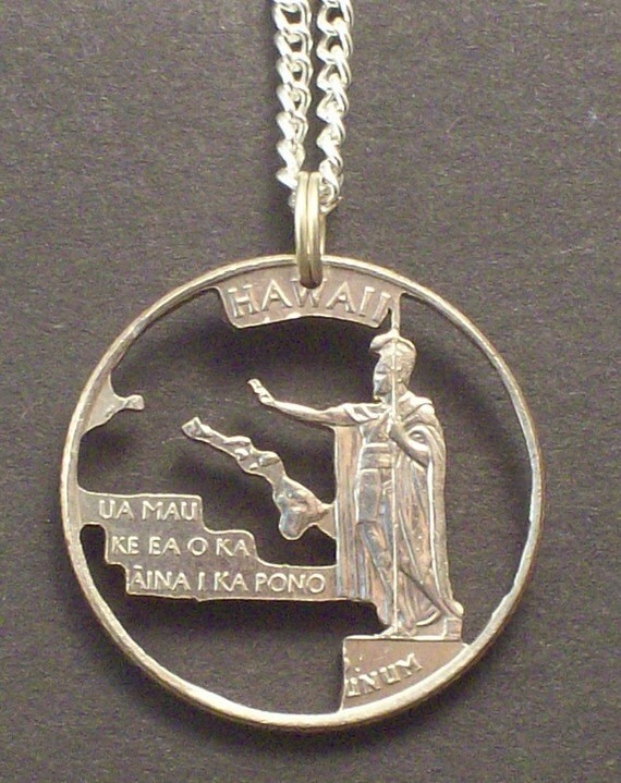 #2029 7//8/" diam. Hand Cut Idaho State Quarter Iowa Pendant /& Necklace