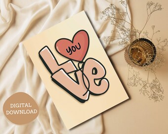 Te amo / San Valentín, Aniversario, Amor, Amigo / Descarga instantánea imprimible, Tarjeta para él, Tarjeta para ella, Minimalista, Estética linda