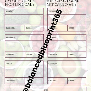 Meal Planner Sheet | Weekly | Macro Tracking | Fitness