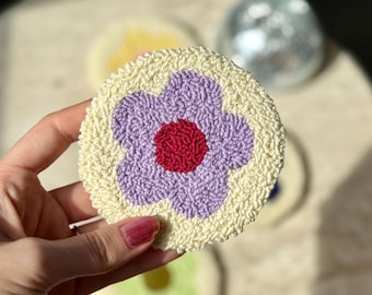 Sottobicchieri per caffè e tè, sottobicchieri con fiori Punch Needle, regalo preferito, tappeto con gioielli fatti a mano