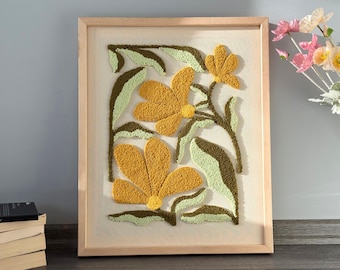 Arte de parede floral tufada à mão: decoração têxtil moderna para paredes.