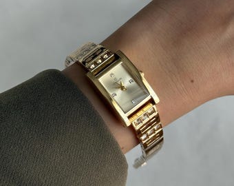 Reloj rectangular dorado para mujer, con esfera de cristal y brazalete, elegante reloj de pulsera para dama, regalo para ella.