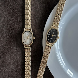 Vintage Gold Oval Uhr für Frauen | römische Ziffern Minimalist Armbanduhr | Retro Quartz Damen Armbanduhr