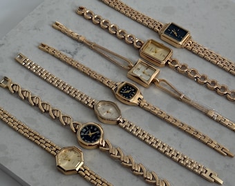 Gouden dameshorloge in vintagestijl, sierlijk armbandhorloge, vierkante ovale horloges met ronde wijzerplaat Cadeau voor haar