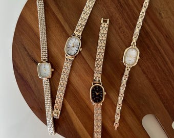 Vintage Style Women's Gold Watch, Retro Oval Dial Watch, Minimalist Ladies Watches
