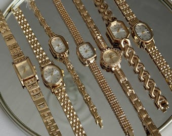 Reloj de pulsera de estilo vintage en tono dorado, elegante reloj de pulsera para mujer, múltiples opciones de esfera.