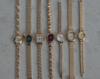 Vintage Style Gold Bracelet Watch, Dainty Ladies Wrist Watch, Square Oval Round Dial