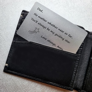 Carte portefeuille en métal personnalisée | Cadeau de fête des pères pour lui | Papa, petit ami, grand-père | Cadeau gravé pour lui | Message personnalisé | Souvenir