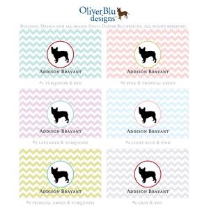 French bulldog personalized stationery Chevron pattern, six color options image 2