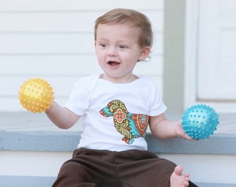 Wiener dog baby one-piece bodysuit or toddler t-shirt in orange and chocolate - As seen on the Martha Stewart show