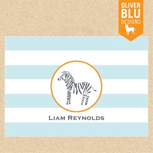 Cartes zebra personnalisées dans Aqua - Ensemble de 10 cartes pliantes, papeterie personnalisée ou notes de remerciement