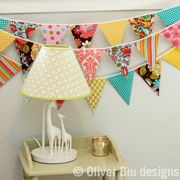 Mini pennant fabric banner - bunting in pink, turquoise, and yellow - LAST TWO AVAILABLE