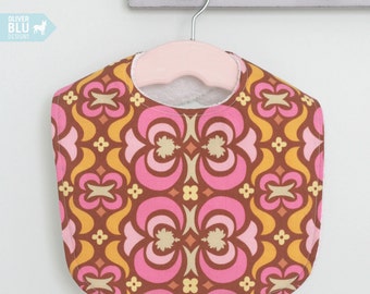 The Dressy Drooler Bib in Pink and Chocolate Amy Butler print