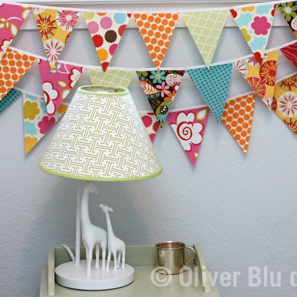 Mini pennant fabric banner - bunting in hot pink, orange, turquoise, and yellow - LIMITED QUANTITY AVAILABLE