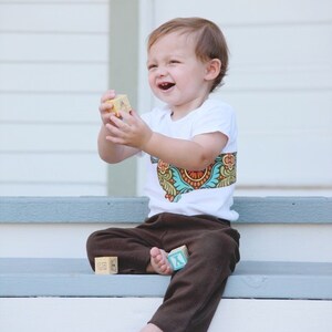 Dachshund baby one-piece bodysuit and pant set in chocolate and orange image 4