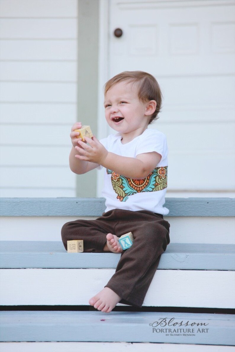 Dachshund baby one-piece bodysuit and pant set in chocolate and orange image 4